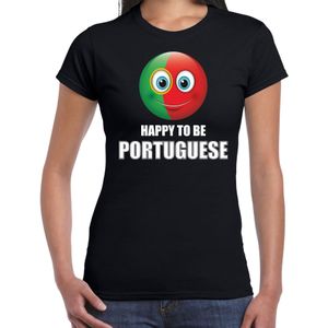 Portugal Happy to be Portuguese landen t-shirt met emoticon - zwart - dames -  Portugal landen shirt met Portugese vlag - EK / WK / Olympische spelen outfit / kleding