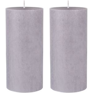 2x stuks grijze cilinderkaarsen/stompkaarsen 15 x 7 cm 50 branduren - geurloze kaarsen grijs
