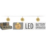 Lichtslinger/lichtsnoer - met 10 gouden balletjes - op batterijen - 100 cm