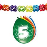 Folat Party 5e jaar verjaardag feestartikelen versiering - 16x ballonnen/2x slingers van 6 meter