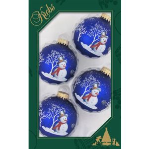 8x stuks luxe glazen kerstballen 7 cm blauw met sneeuwpop - Kerstversiering/kerstboomversiering