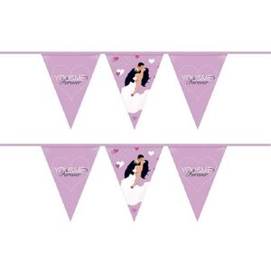 Set van 2x stuks bruiloft slingers vlaggetjes - You and me forever - 600 cm - huwelijk vlaggenlijnen / feestartikelen versiering