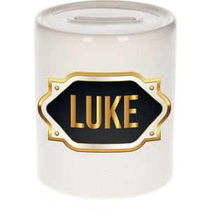 Luke naam cadeau spaarpot met gouden embleem - kado verjaardag/ vaderdag/ pensioen/ geslaagd/ bedankt