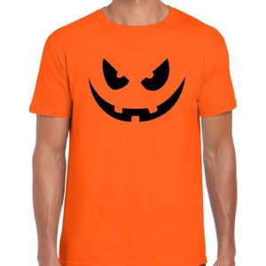Pompoen gezicht halloween verkleed t-shirt oranje voor heren - horror shirt / kleding / kostuum