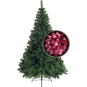 Bellatio Decorations kerstboom H240 cm - met kerstballen fuchsia roze
