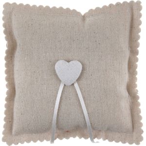 Santex Bruiloft/huwelijk trouwringen kussentje/ringkussen - jute look - beige - 15 x 15 cm