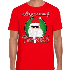 Fout Kerst t-shirt - cool santa / kerstman - Ask your mom if I am real - rood voor heren - kerstkleding / kerst outfit
