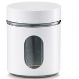 4x Witte voorraadblikken/potten met venster 600 ml - Keukenbenodigdheden - Bewaarpotten/voorraadpotten - Voedsel bewaren