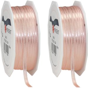 2x Luxe Hobby/decoratie zalmroze satijnen sierlinten 0,3 cm/3 mm x 50 meter- Luxe kwaliteit - Cadeaulint satijnlint/ribbon