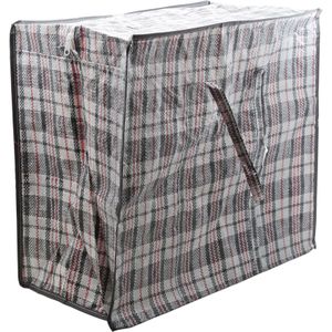 Mega/jumbo/XXL waszak/wasgoedtas grijs geruit 55 x 30 cm van kunststof - Wasgoed tassen/zakken
