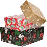 Pakket van 6x Rollen Kerst inpakpapier/cadeaupapier goud rood en zwart met print 2,5 x 0,7 meter - Kerst cadeautjes inpakken