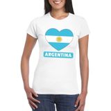 Argentinie t-shirt met Argentijnse vlag in hart wit dames