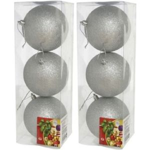 18x stuks kerstballen zilver glitters kunststof diameter 10 cm - Kerstboom versiering