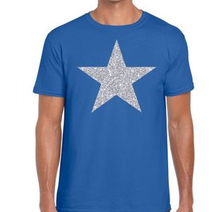 Zilveren ster glitter t-shirt blauw heren - shirt glitter ster zilver