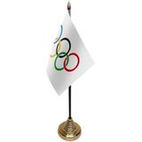 2x stuks olympische Spelen tafelvlaggetjes 10 x 15 cm met standaard - versiering feestartikelen