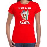Surf dude Santa fun Kerstshirt / Kerst t-shirt rood voor dames - Kerstkleding / Christmas outfit
