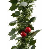 2x Kerstslingers guirlande groen hulst 270 cm