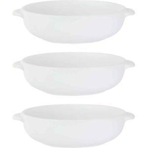 3x Witte serveerschalen van porselein 19,5 cm rond - Keuken/kookbenodigdheden - Tafel dekken - Serveerschalen - Salade serveren - Saladeschaaltjes