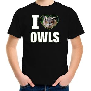 I love owls t-shirt met dieren foto van een uil zwart voor kinderen - cadeau shirt uilen liefhebber - kinderkleding / kleding