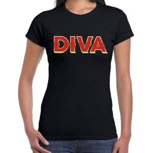 Fout DIVA t-shirt met glamour 3D effect zwart voor dames - fout fun tekst shirt