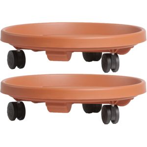 3x stuks plantenonderzetters/multirollers rond bruin kunststof 30 cm - Trolleys voor kamerplanten