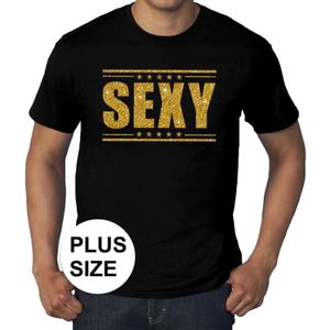 Grote maten Sexy t-shirt - zwart met gouden glitter letters - plus size heren