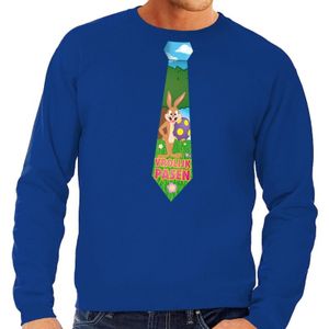 Blauwe Paas sweater met paashaas stropdas - Pasen trui voor heren - Pasen kleding