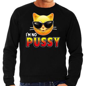 Funny emoticon sweater I am no pussy zwart voor heren - Fun / cadeau trui