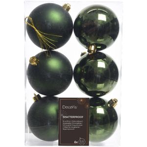 Decoris Kerstballen - 6 st - Donkergroene - kunststof mat/glans 8 cm