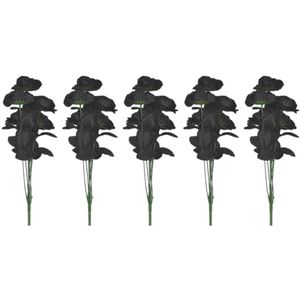 5x Bosje met 6 zwarte rozen halloween decoratie 37 cm - Verkleedaccessoires