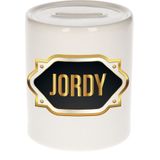 Jordy naam cadeau spaarpot met gouden embleem - kado verjaardag/ vaderdag/ pensioen/ geslaagd/ bedankt