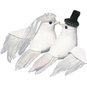 Pakket van 8x stuks witte duiven decoratie bruidspaar 8 cm - Bruiloft feestartikelen tafel versieringen