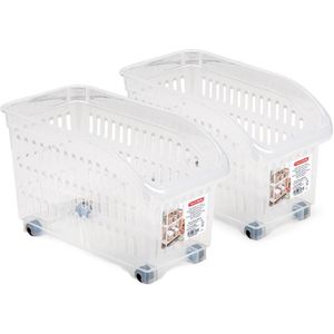 Plasticforte opberg Trolley Container - 2x - transparant - L30 x B15 x H18 cm - kunststof