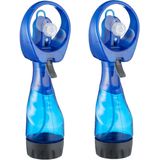 Cepewa Ventilator/Waterverstuiver voor in je hand - 2x - Verkoeling in zomer - 25 cm - Blauw
