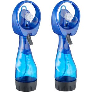 Cepewa Ventilator/Waterverstuiver voor in je hand - 2x - Verkoeling in zomer - 25 cm - Blauw