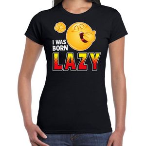 Funny emoticon t-shirt i was born lazy zwart voor dames -  Fun / cadeau shirt