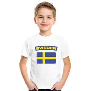 Zweden t-shirt met Zweedse vlag wit kinderen
