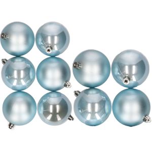 Kunststof kerstballen - 10x stuks - lichtblauw - 8 en 10 cm