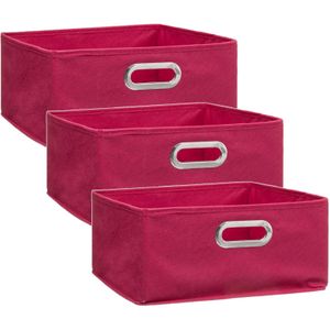 Set van 3x stuks opbergmand/kastmand 14 liter framboos roze linnen 31 x 31 x 15 cm - Opbergboxen - Vakkenkast manden