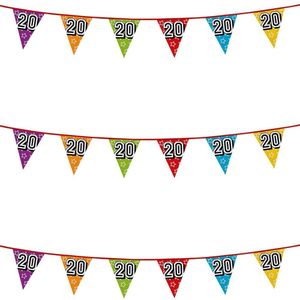 3x stuks vlaggenlijnen met glitters 20 jaar thema feestartikelen - Verjaardag versieringen - 8 meter - Plastic