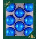 24x stuks glazen kerstballen 7 cm klassiek blauw glans kerstboomversiering - Kerstversiering/kerstdecoratie