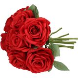 Top Art Kunstbloemen boeket Roos de luxe - rood - 30 cm - kunststof steel - decoratie bloemen