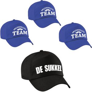 Vrijgezellenfeest heren petjes - 1x De Sukkel zwart + 5x Vrijgezellen team blauw- Vrijgezellen mannen accessoires/ artikelen