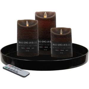 Zwart dienblad - inclusief 3 LED kaarsen bruin - met afstandsbediening