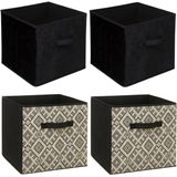 Set van 4x stuks opbergmanden/kastmanden 29 liter zwart/creme polyester 31 x 31 x 31 cm - Opbergboxen - Vakkenkast manden