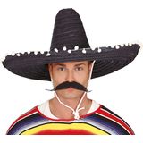 Carnaval verkleed set - Mexicaanse sombrero hoed 60 cm met plaksnor - zwart - heren