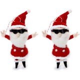 2x Kersthangers figuurtjes coole kerstman 12 cm - Kerstmannen thema kerstboomhangers