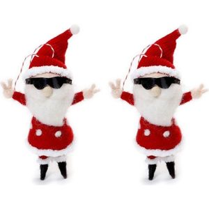 2x Kersthangers figuurtjes coole kerstman 12 cm - Kerstmannen thema kerstboomhangers