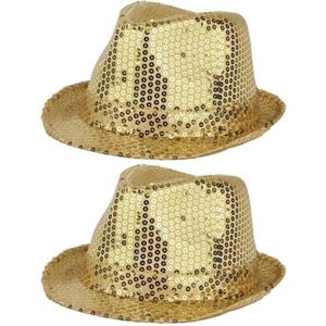 2x stuks gouden carnaval verkleed hoed met pailletten - Glitter bling bling hoeden