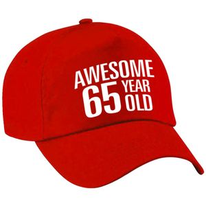 Awesome 65 year old verjaardag pet / cap rood voor dames en heren - baseball cap - verjaardags cadeau - petten / caps